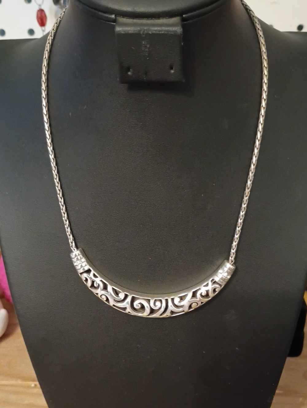 Brighton Silver Filigree Crescent Necklace